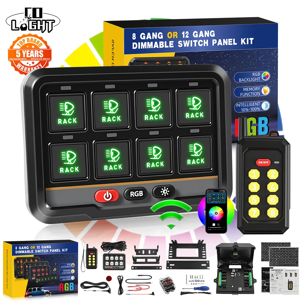 CO LIGHT Wireless 6 Gang RGB Switch Panel Bluetooth App Control Box 12V 24V for Jeep 4x4 Offroad SUV RV Trailer UTV ATV Pickup