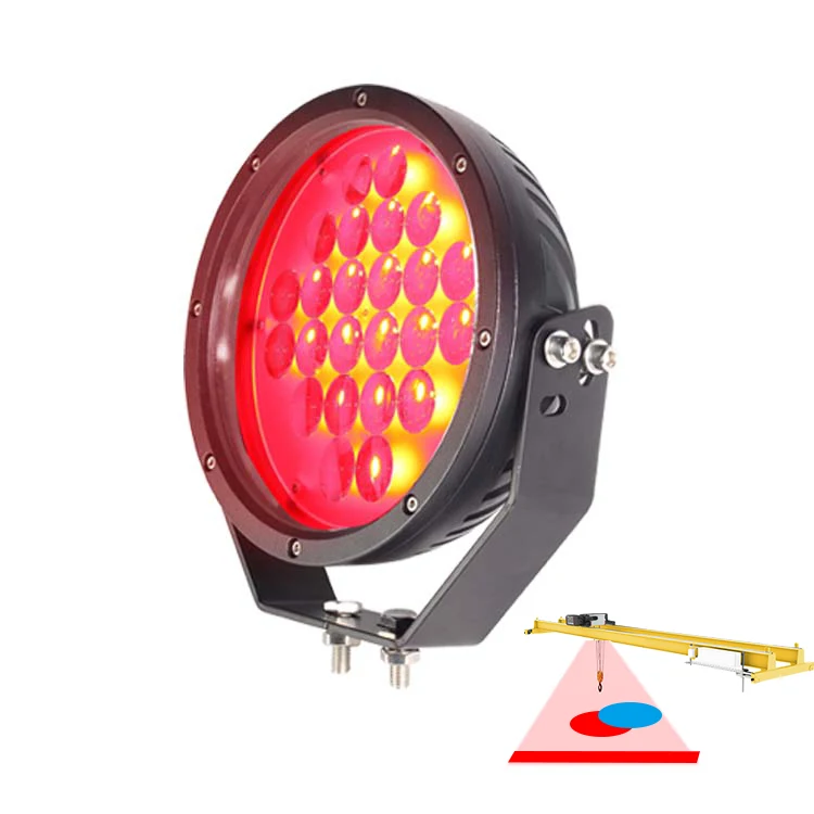 Round 9 Inch 72W Crane Led Warning Safety Overhead Light Red Blue Spot Line Beam for Bridge Tower Crane Forklift Machinery 9-48V