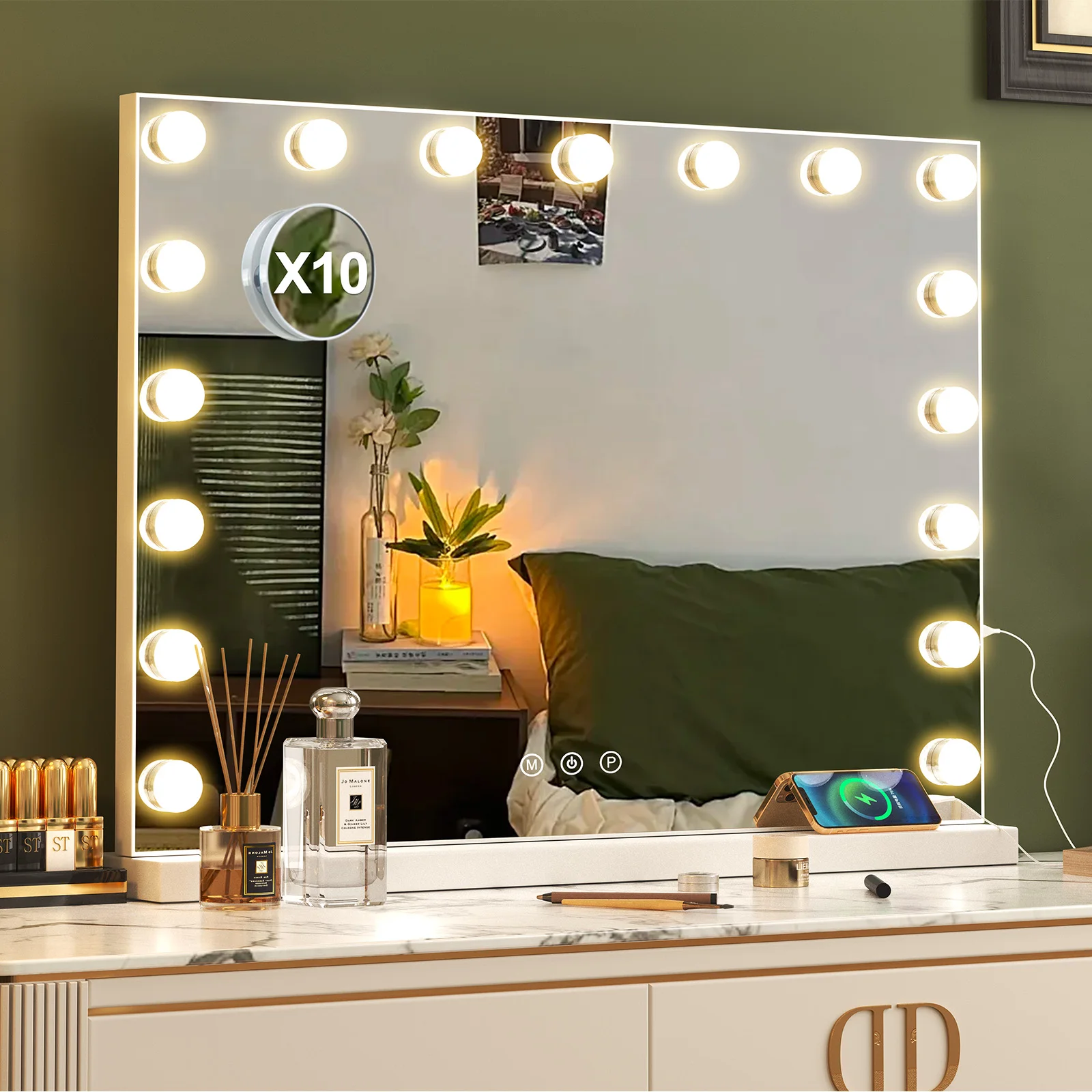 Vanity Hollywood Mirror 17 LED Makeup Light Up Mirror Dressing USB Charging Port