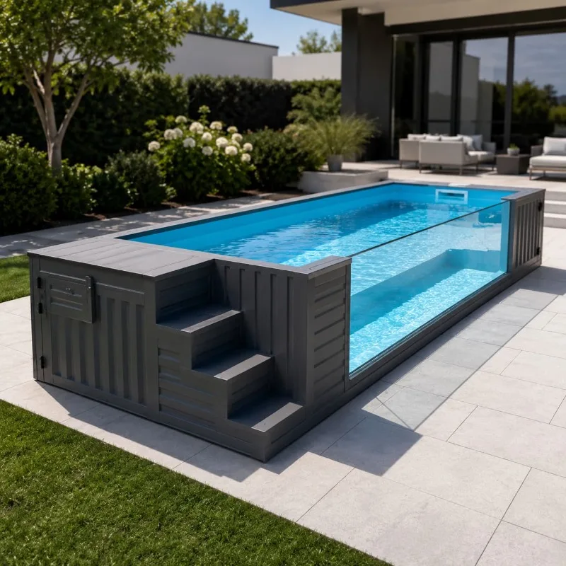 Prefab Container Pool Steel Pool with Stair Inlet Outlet Backyard Outdoor Landscape Customized Outdoor Style