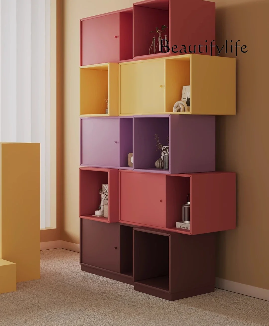 O Danish Creative Bookcase Color Storage Display Bookcase Integrated Whole Wall Multi-color Designer Model