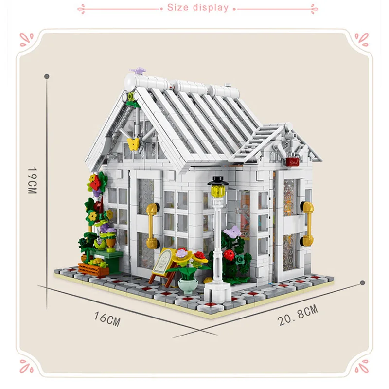 XMork 031061   Słoneczny model domu kwiatowego modułowa seria widoku na ulicę z oświetleniem DIY zabawki klocki prezent dla chłopca 1593 sztuk