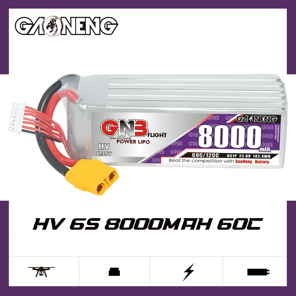 

GAONENG GNB 8000mAh HV 6S 60C 120C 22.8V XT90 LiPo Battery RC Truck Airplane Helicopter MultiCopter RC Boat RC Hobbies