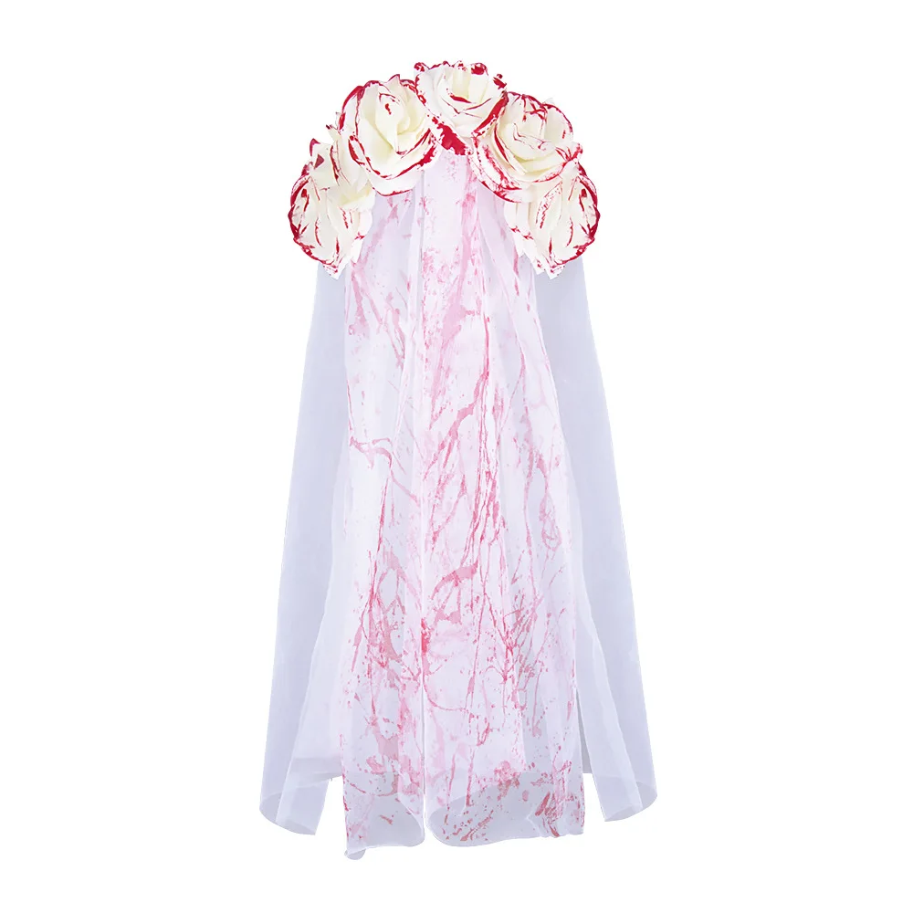 

Готическая повязка на голову «Призрачная невеста» с кровавой вуалью и розами, аксессуар для волос на Хэллоуин