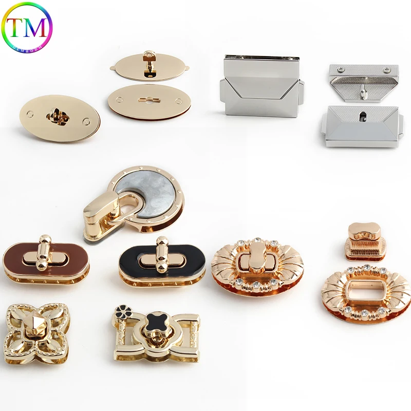 5-20-30Sets Rectangle Metal Turn Locks For Craft Bags Handbag Closures Snap Purse Bags Handbag Turn Lock Hardware Accessories