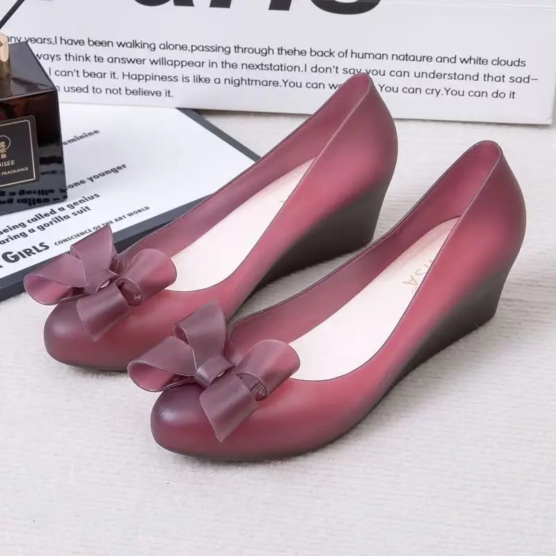 

Женские туфли-каблуки с неглубоким вырезом и бантом, весенне-летние, новые, с мягкой подошвой, нескользящие, водонепроницаемые, для улицы, пляжа, дождя