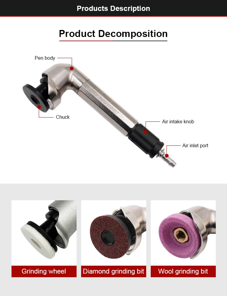 Mini-Pneumatik-Winkelschleifer MSG-093N 90 ° Luftschleifmaschine, kleiner Winkel, Wind, pneumatisches Polier- und Gravierwerkzeug – Detail 3