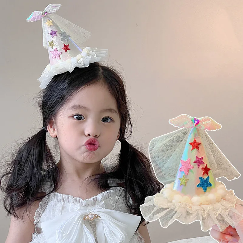 

Birthday Party Baby Girl Hair Clips Sweet Mesh Gauze Star Bow Hairpins Kids Barrettes Birthday Hat Headwear Kids Photo Props