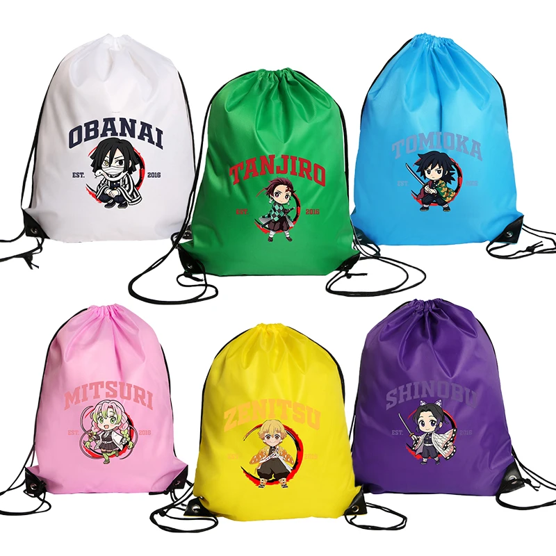 

Demon Slayer Drawstring Backpack Boy Girl Anime Gift Bag Polyester Handbag Nezuko Portable Outdoor Hiking Garment Storage Bag
