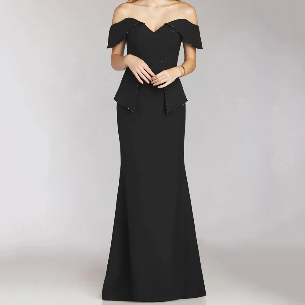 

Customized A-line Evening Dresses Floor-length Off The Shoulder Sleeveless Prom Gown Fashion Sequined Simple Draped Party Gown