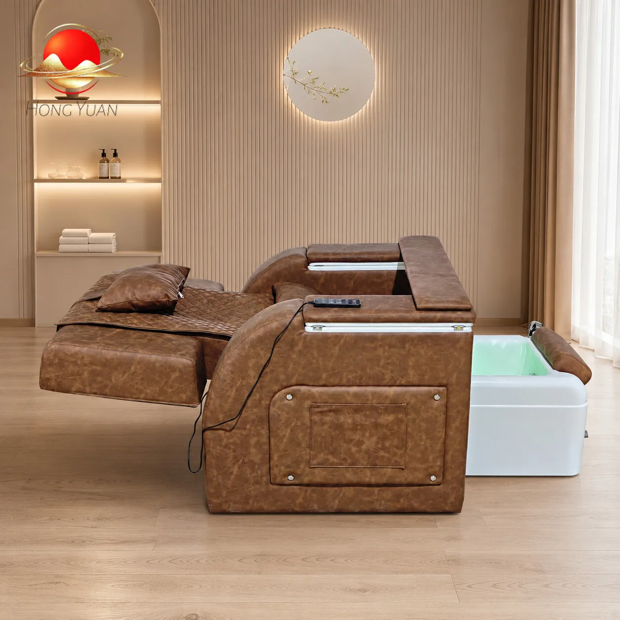 Adjustable Reclining Pedicure Chair with Built-in Foot Basin, Multi-Functional Foot Massage Sofa for Nail Salon Beauty Spa