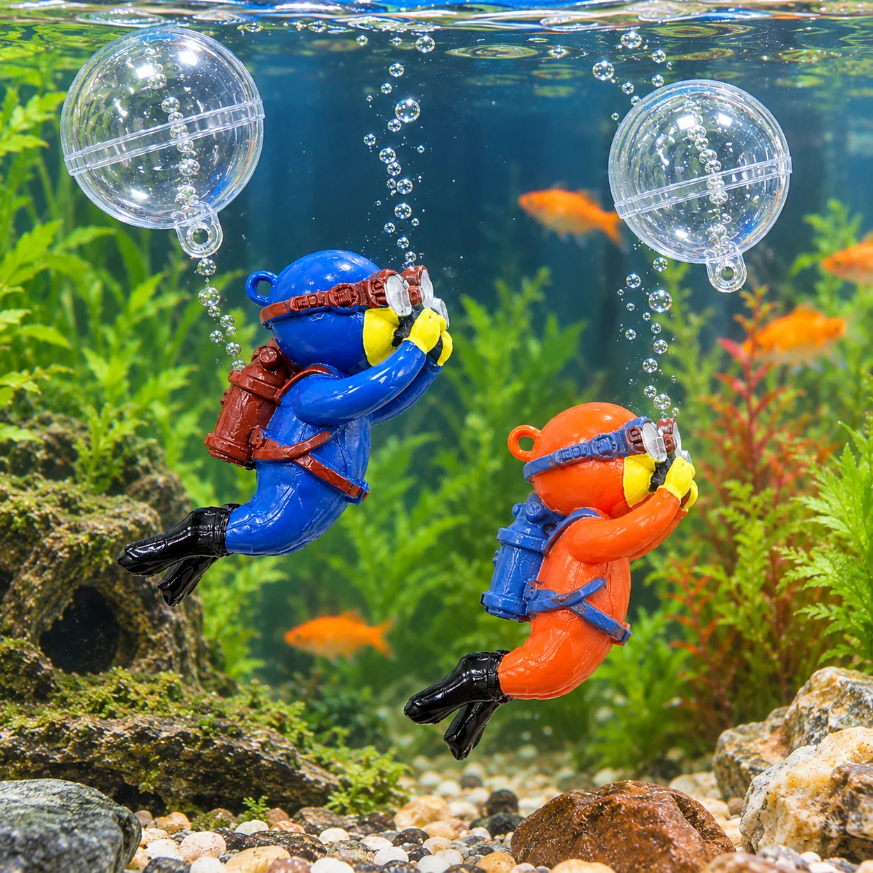 Schwebender Taucher-Aquarium-Ornament, niedlicher Taucher, Fischbecken-Dekoration, verstellbares schwebendes Aquascape-Landschaftsdekorationszubehör – Detail 1