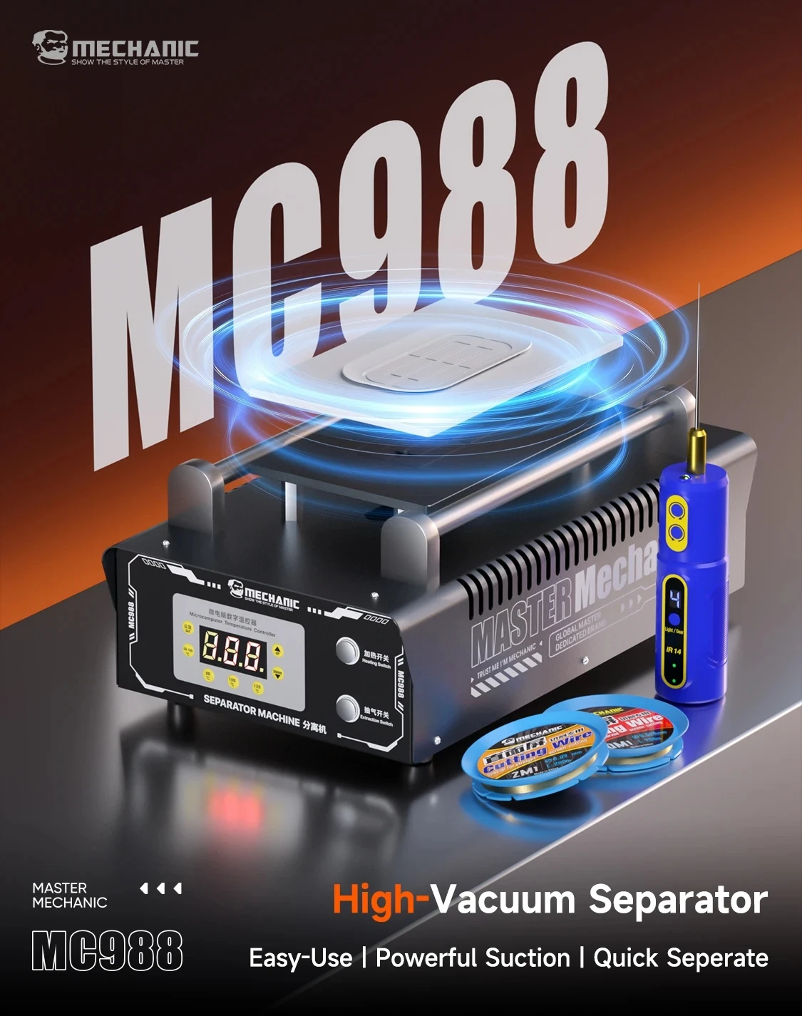 MECHANIC MC988 150W High-Vacuum LCD Screen Separator Machine HD display for Mobile Phones Multi-Function Repair tools kit set