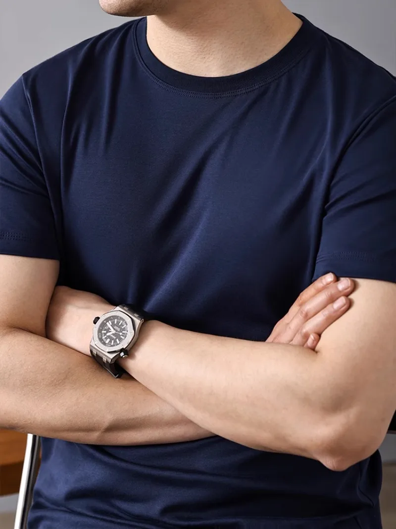 

Lightweight Short Sleeved T-shirt Men's Round Neck Summer New Style Long Staple Cotton Breathable Half Sleeved Ice Silk Top