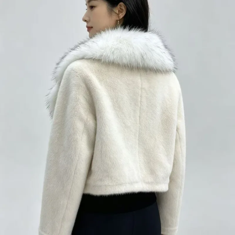 Rich Family Daughter Wind Big Fur Collar Imitation Mink Coat Women's Winter New Short Thickened Temperament Plush Fur Integrated