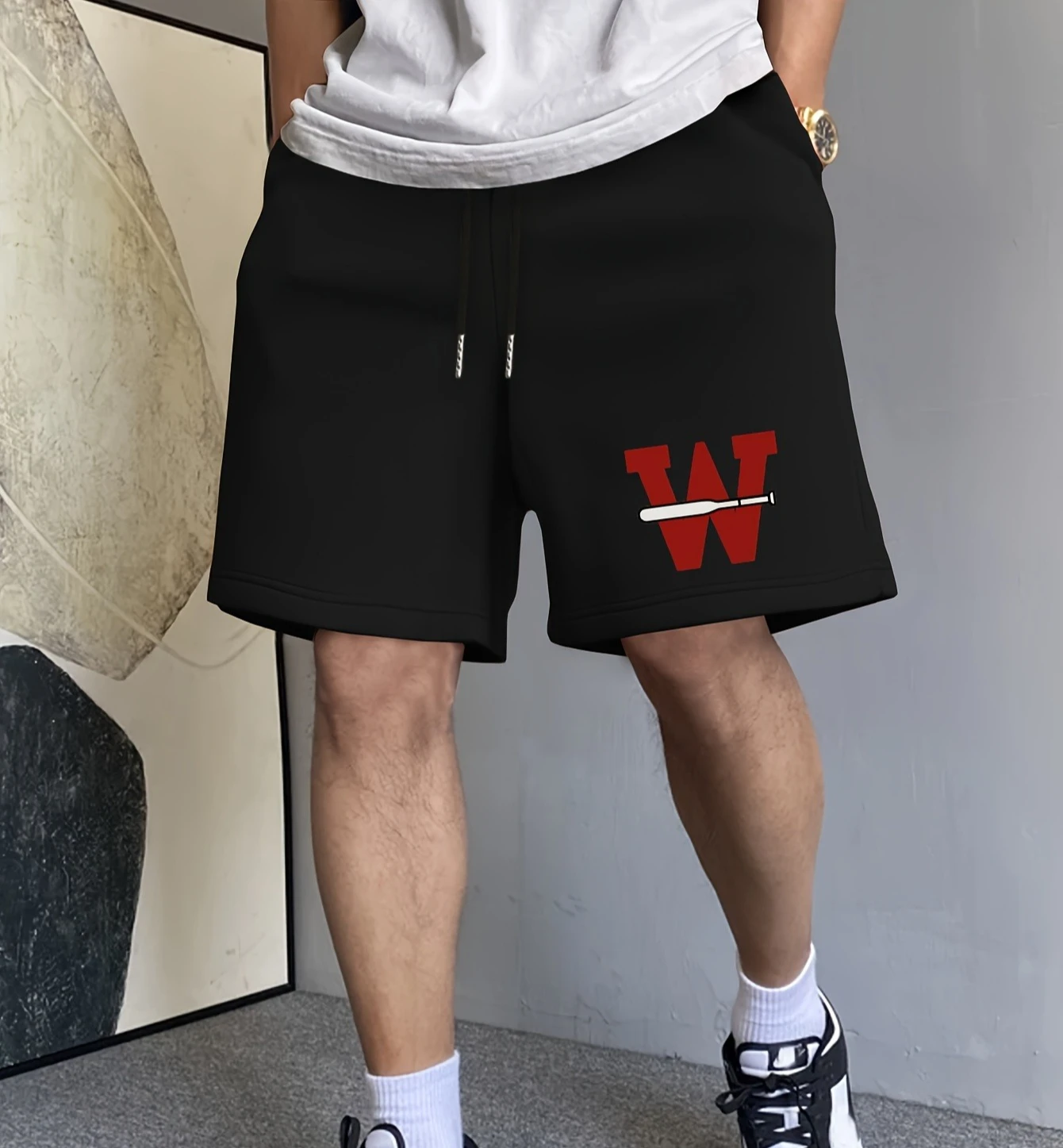 

Мужские летние модные повседневные шорты с буквенным принтом, свободного кроя, с эластичным поясом и завязками, подходят для повседневной носки