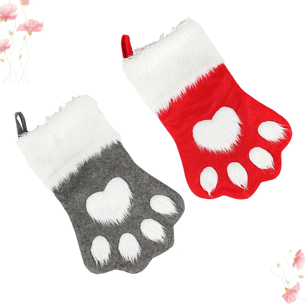 

2Pcs Dog Paw Christmas Stockings Gift Sacks for Babies Reusable Hold Candies Presents Decor Party