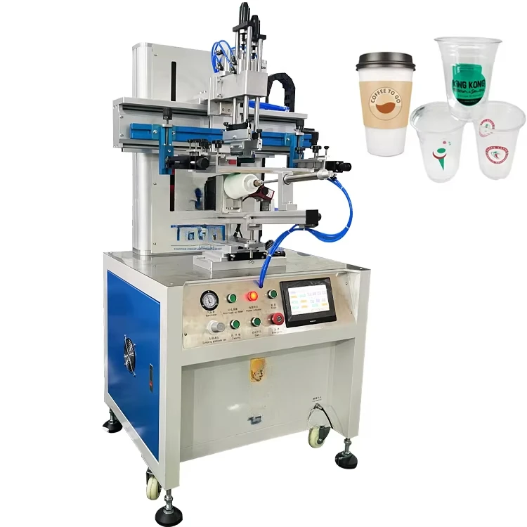 Semi auto cylindrical round rotary plastic cup bottles silk screen printing machine