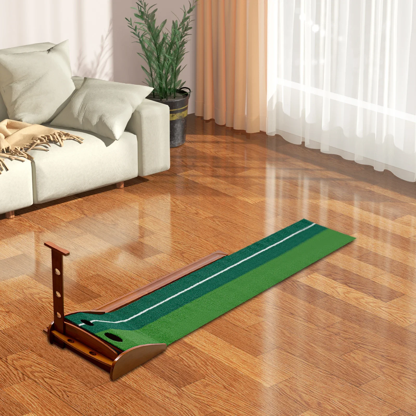 Indoor Golf Putting Mat with Auto-Ball Return, Golf Putting Mat with Leaning Rod Holder