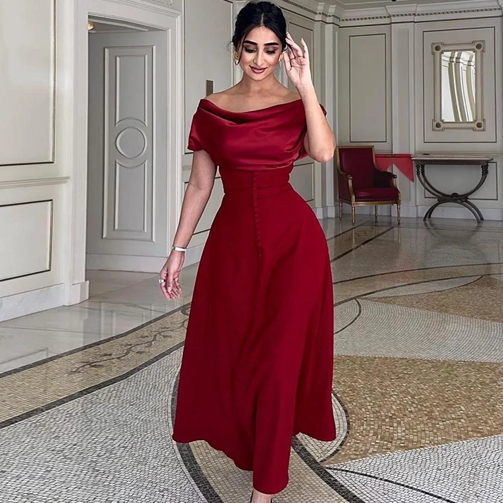 Special Occasion Dresses Burgundy Off the Shoulder A Line Midi Evening Gowns for Women 2024 Ankle Length Formal Party Dress