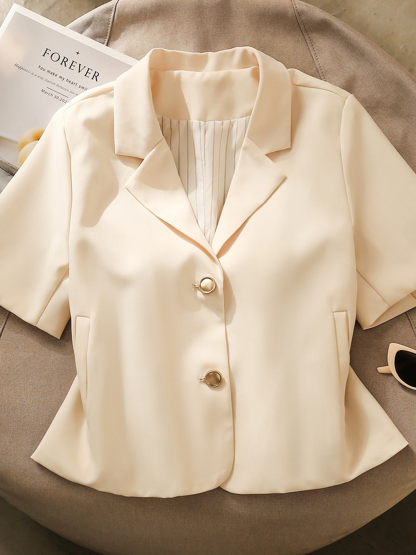 Elegant Short Sleeve Suit Jacket for Women Commute Friendly Compact Design Summer New Arrival White Color Professional Feeling