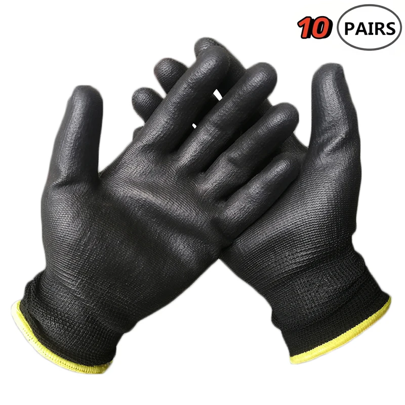 10pairs Safety Work Anti-Static Gloves PU Coated Palm Gloves Unisex Breathable Anti-Slip Repair Gloves Carpenters Supplies 20pcs