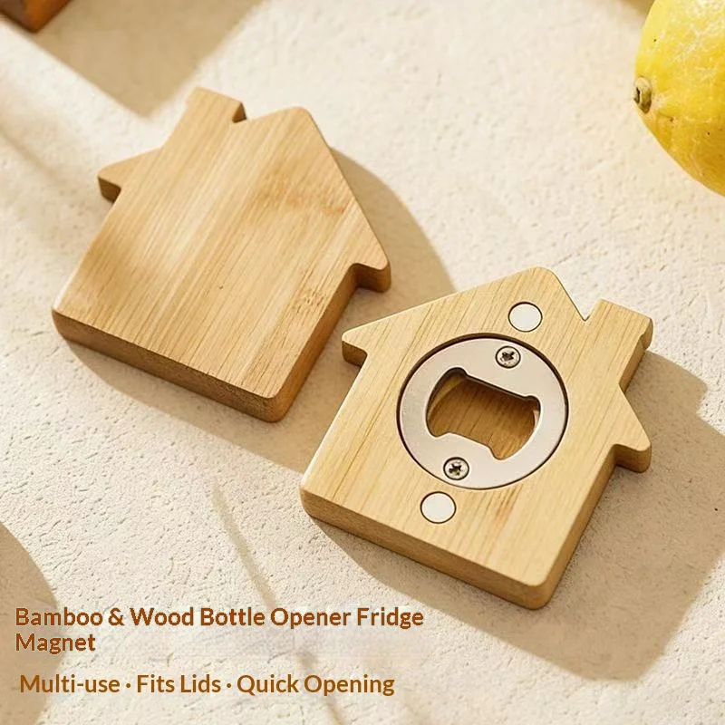 1/5Pcs Bamboo Blank DIY House Shaped Bottle Opener Bar Household Barware Tool Wedding Favors Bottle Opener for Guests