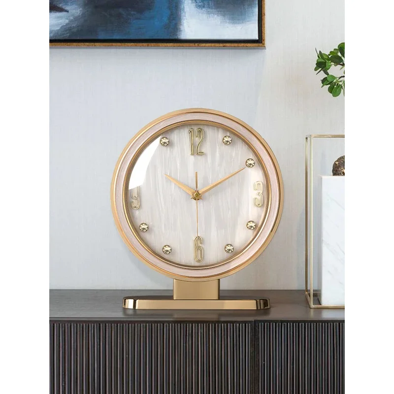 

Alloy Leather Living Room Table Pendulum Clocks Ornaments Home Creative Desk Personality Clock