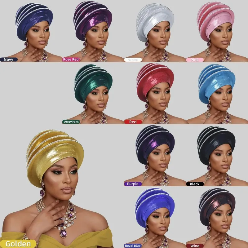 

African Auto Gele Headties Muslim Turban Hijab for Women Pleated Bonnet Indian Cap Nigeria Head Wrap Hat Wedding Geles Scarf