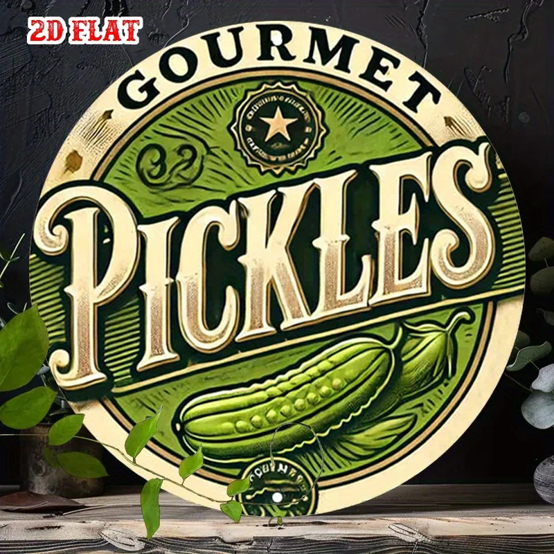 Plaque murale 2D plate en métal aluminium vintage rustique, 1 pièce - 19,99 cm, motif artistique Pickles Gourmet avec emblème étoile, pour décoration murale 2D plate