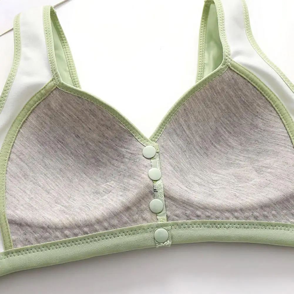 Anti-exposure Bra Floral Print Mid-aged Women's Sports Bra Elastic Shoulder Strap Front Button Closure Wireless Good for Yoga