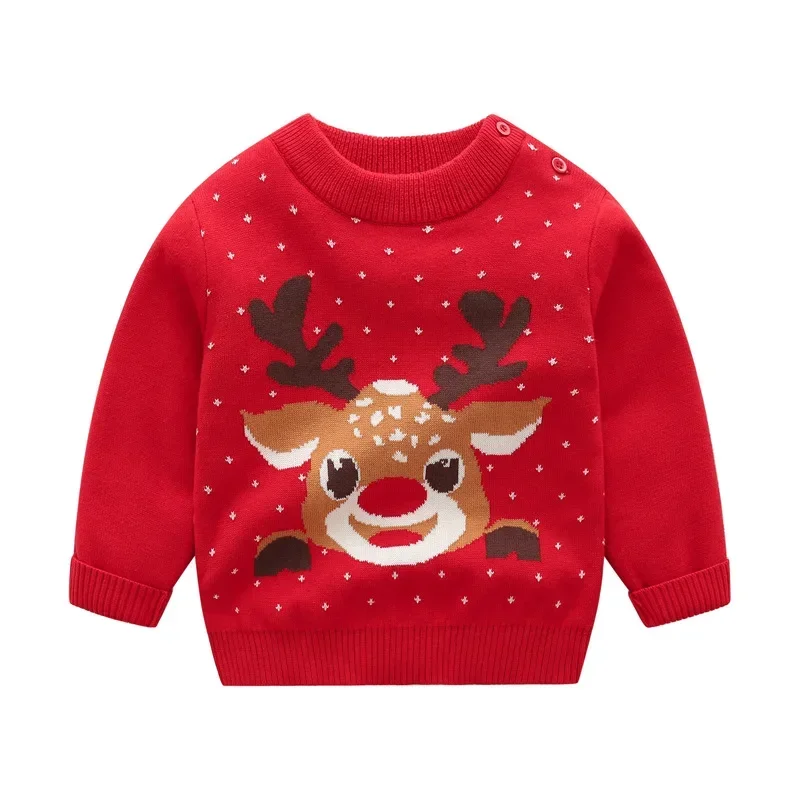 Natale Baby Boy Girl maglione lavorato a maglia maniche lunghe cotone invernale morbido cartone animato bambino Capodanno vestiti per bambini per bambini