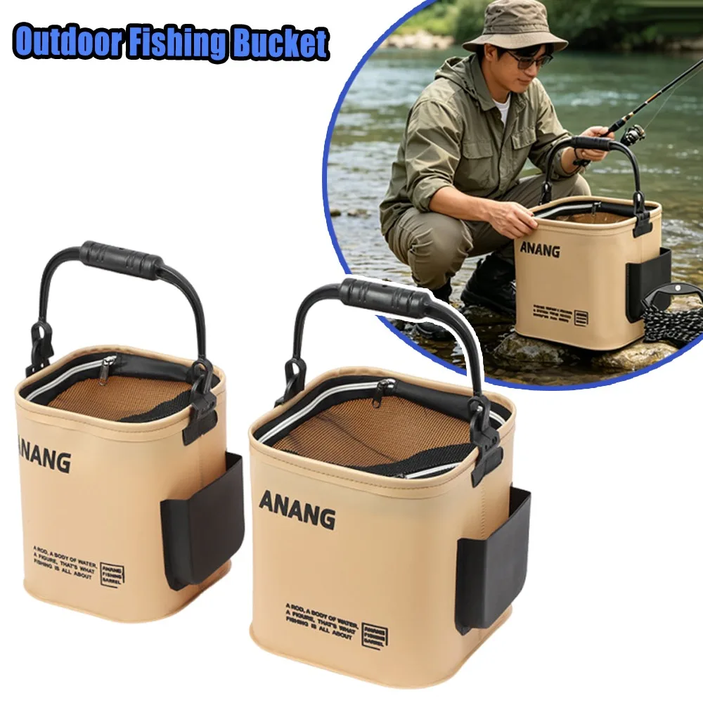 

Multi Purpose Folding Fish Bucket Outdoor Fishing Water Bucket With Anti Jump Net Live Well For Fish Shrimp Kayak Camping
