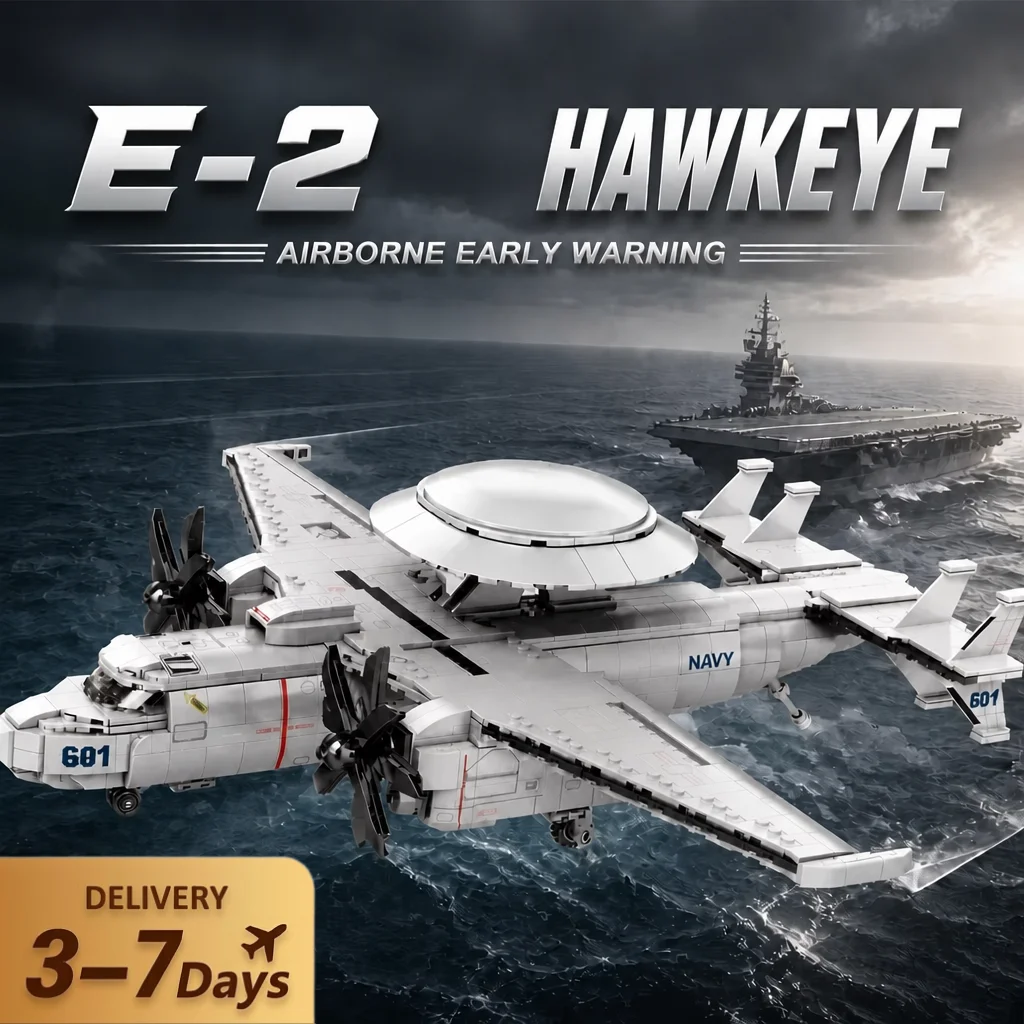 Flugzeugserie E2 Hawkeye Frühwarnsystem Bausteine Militärflugzeuge Montagemodell Heimdekoration Sammlerstück Kreative Spielzeuge Geschenke für Erwachsene
