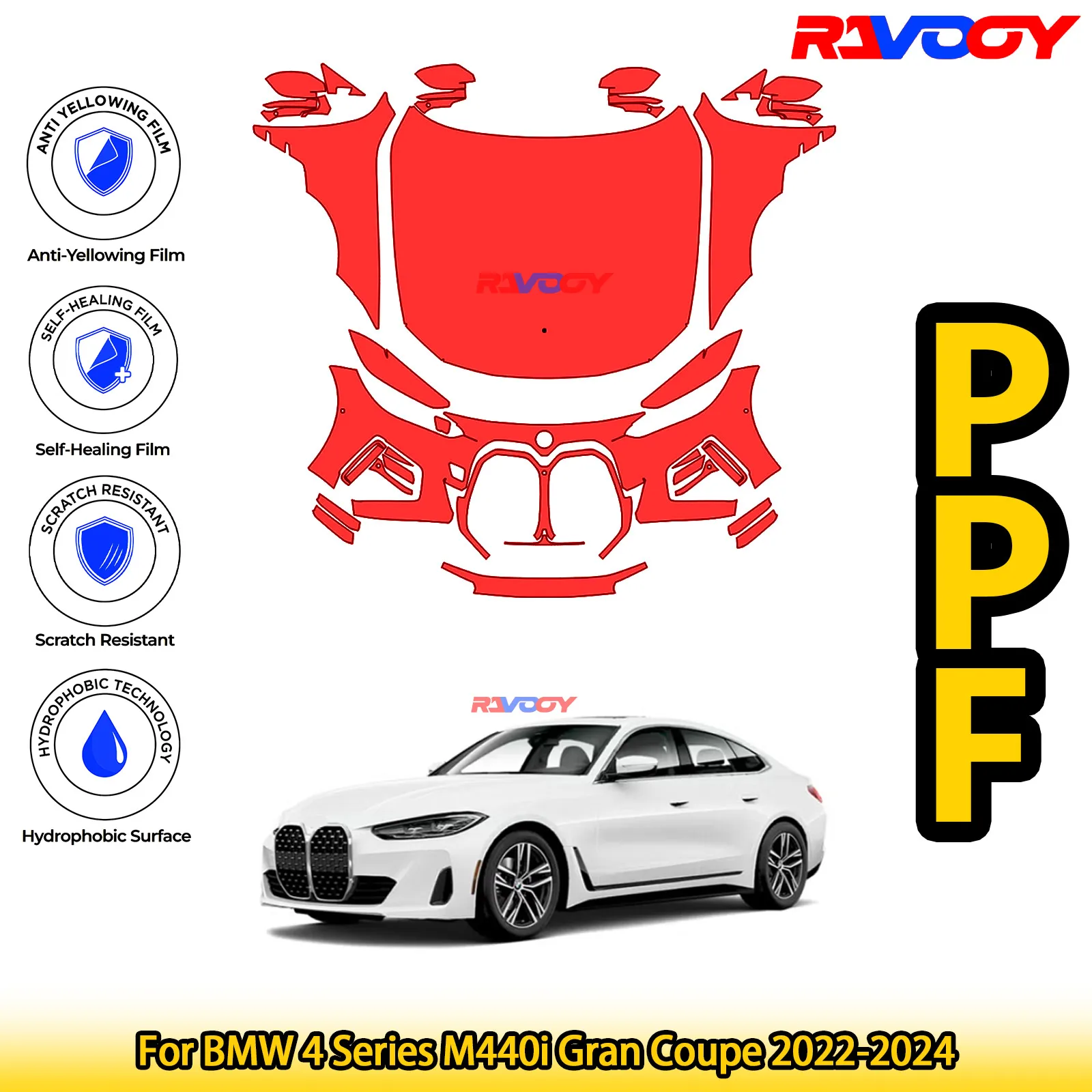 

For BMW 4 Series M440i Gran Coupe 2022-2024 Glossy Matte Black Precut front PPF Kit Paint Protection Film