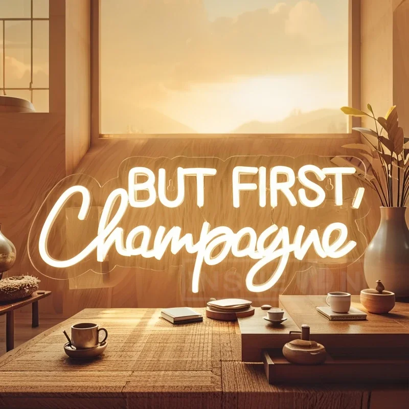 ولكن أول علامة نيون الشمبانيا USB بالطاقة اللاسلكية تصميم ديكور مثالي للمنزل بار المطبخ حفلة غرفة المعيشة جدار الفن #1