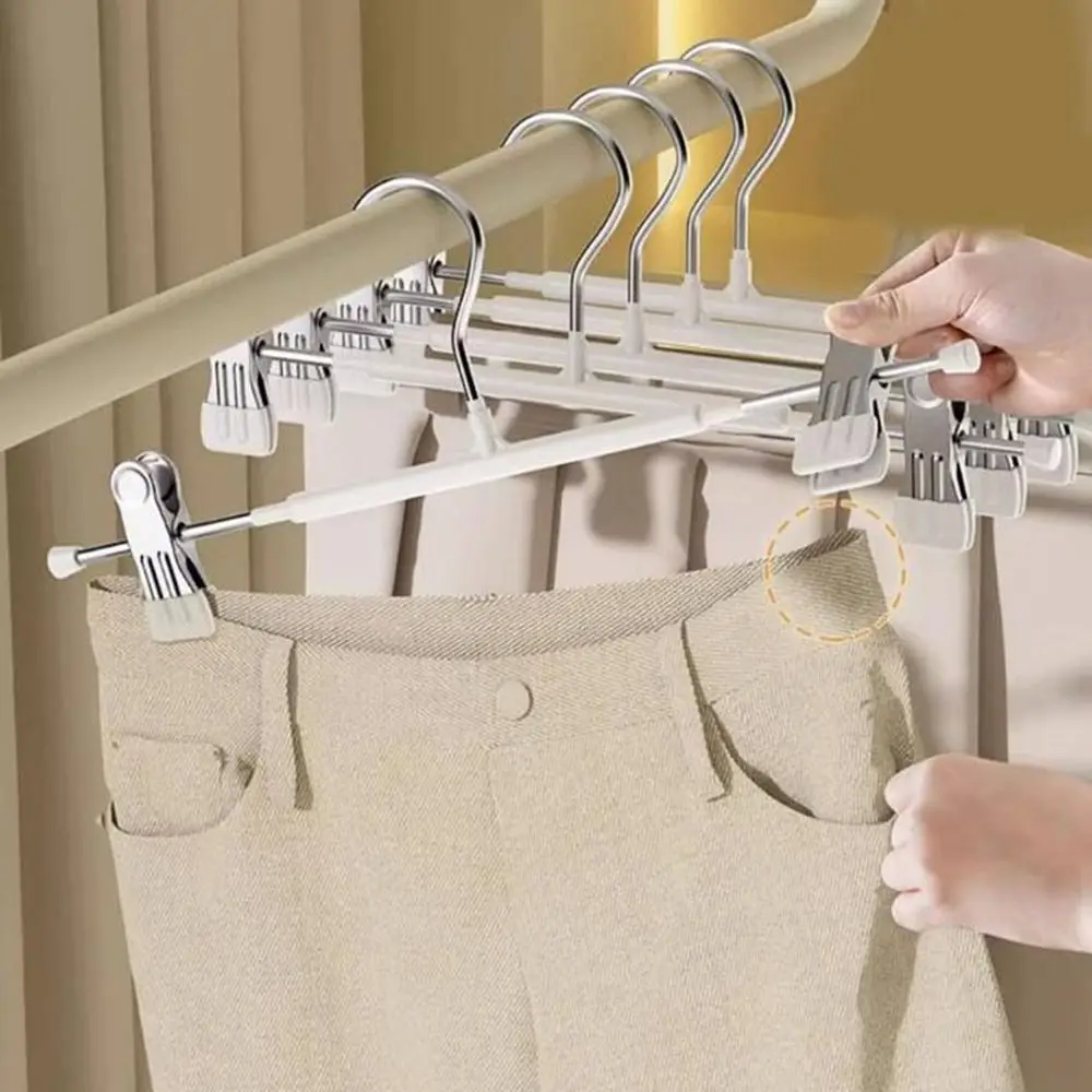 20Pcs Multifunctional Stainless Steel Pant Hangers Windproof Anti-slip Pants Clamp with Clip Adjustable Clothes Hanger for Home