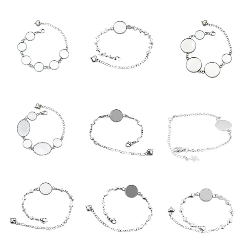 5 sztuk bransoletka Cabochon ze stali nierdzewnej ustawienia Cabochon 12mm 16mm 20mm bransoletki Cameo Bezel podstawa wykroje Diy znalezienie biżuterii