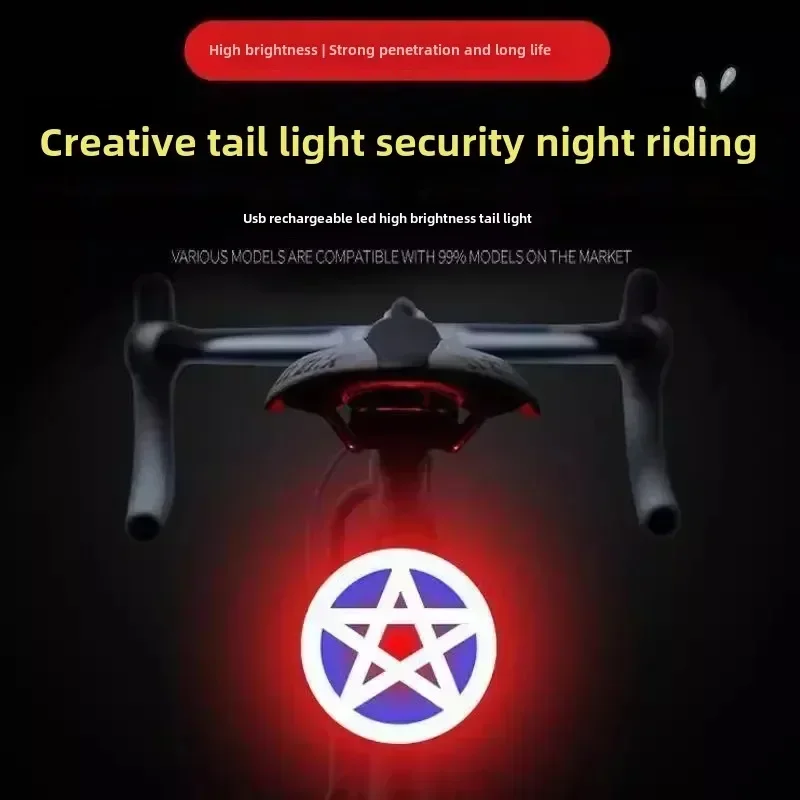 Road bike long tail light bicycle rear tail light usb charging mountain bike  riding warning small accessories