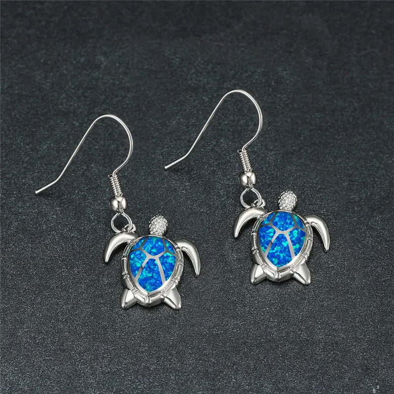 Boucles d'oreilles longues tortue de mer pour femmes, boucles d'oreilles pendantes, bijoux de mariage, accessoires de mode, bleu, opale 216.239., pendentif mignon