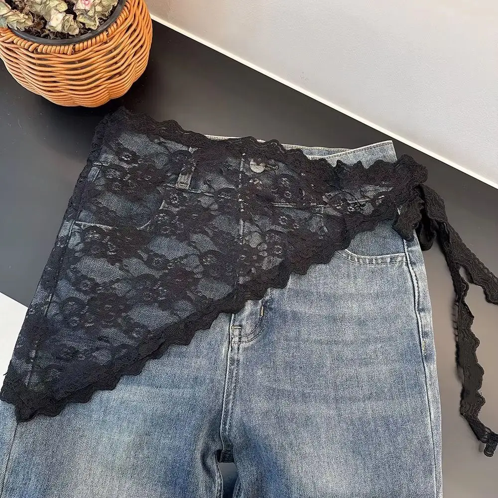 Mezza gonna in pizzo morbido Y2K Triangolo alla moda Capispalla Minigonna Con lacci Vita alta Gonne aperte in pizzo Streetwear