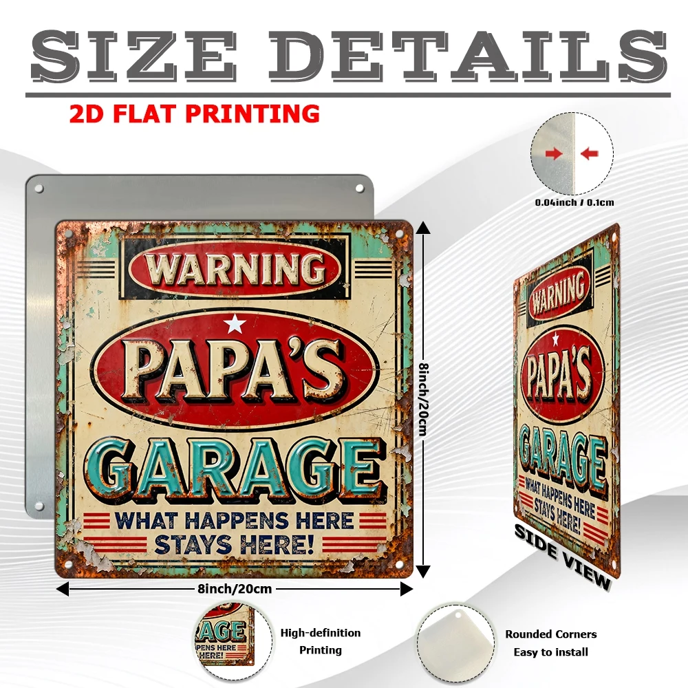 2D Flat, 1pc, Vintage Metal Aluminum Decorative Sign, Warning Papa'S Garage, Retro Wall Art, Home Decor for Porch, Entryway