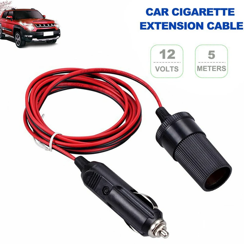 2M/5M Car Cigar Lighter Plug 12V Extension Cable Adapter Socket Charger Lead With Indicator Light