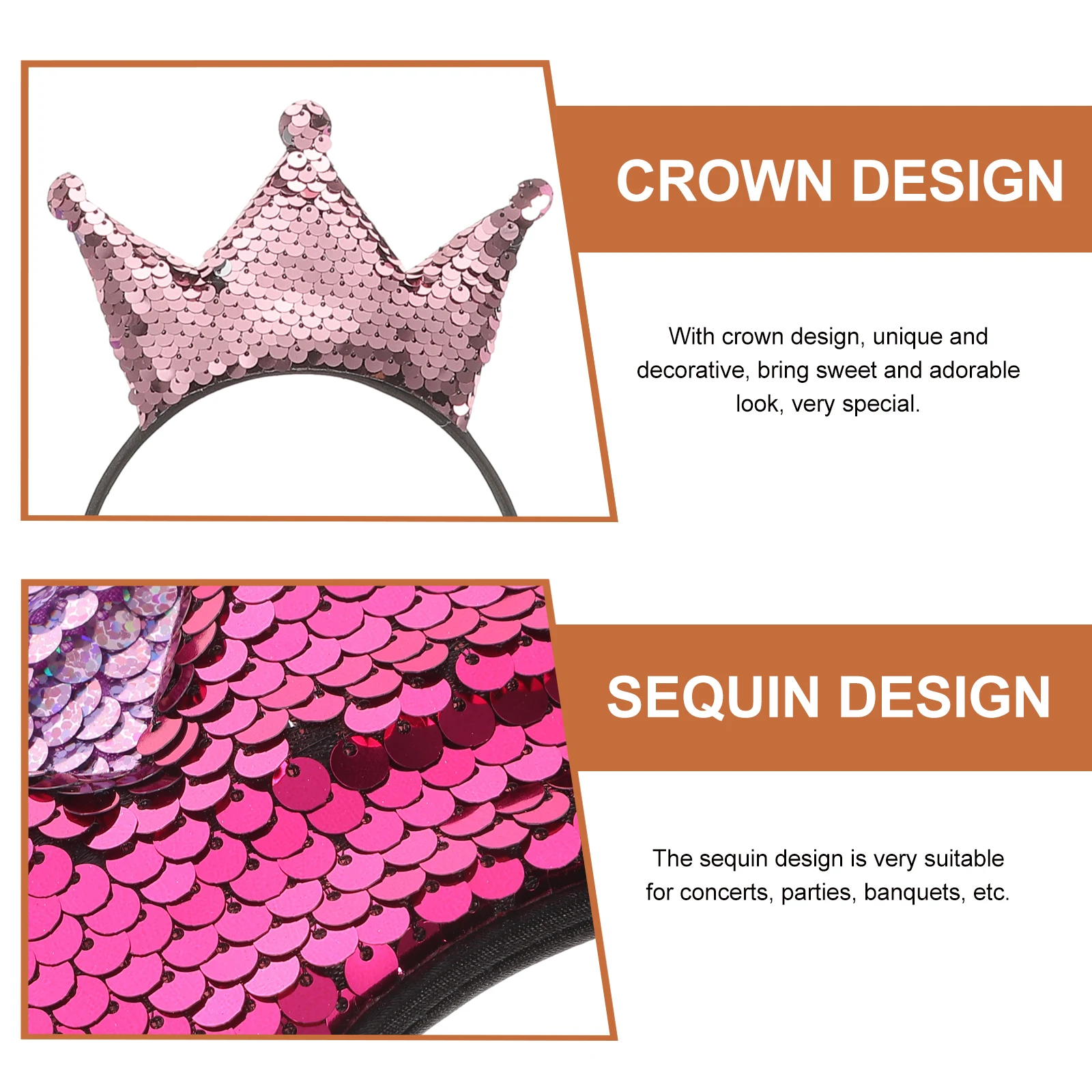 

6 Pcs Princess Crown Headb Shiny Hair Accessories Pink Purple Red Sequin Birthday Party Photo Props Hair Tools