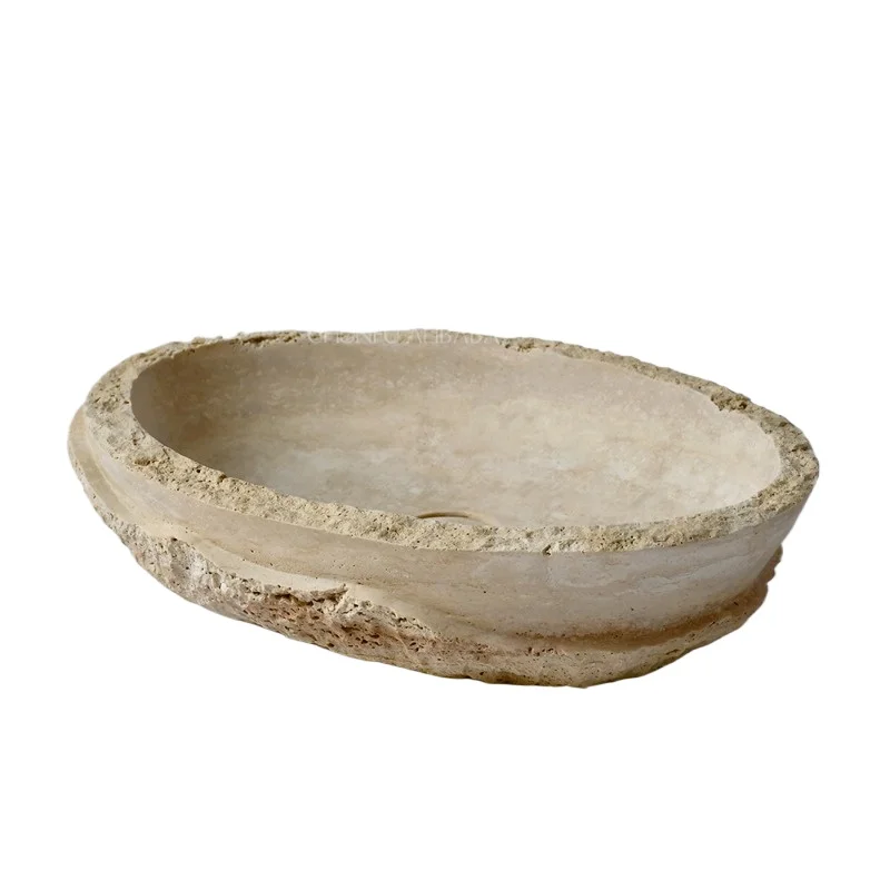 Custom luxury travertine countertop wash basin simple design apartment hotel outdoor bathroom washstand furniture simple