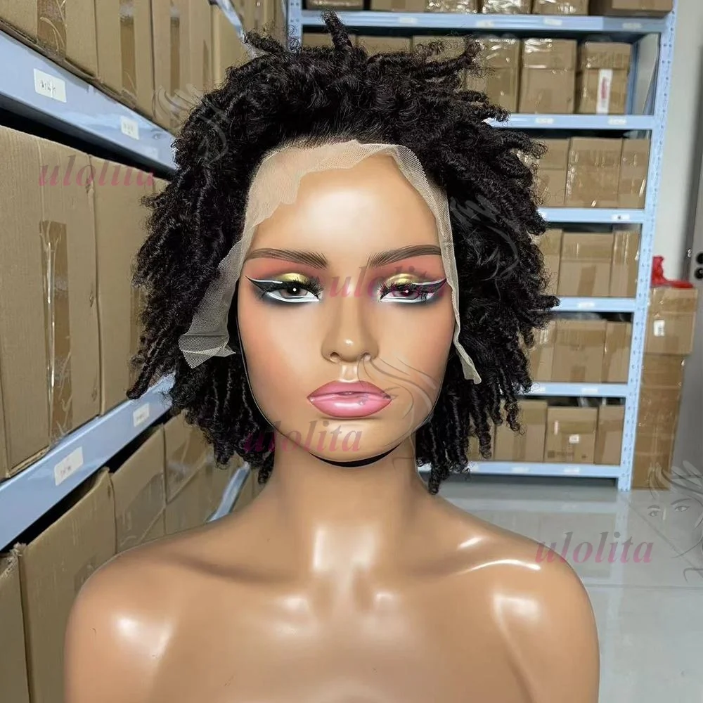 Afro-Dreadlocks 13x4 Lace 100% Echthaar Kurze Lockige Perücken für Schwarze Frauen Brasilianisches Jungfrauenhaar Transparente Lace-Perücke für den täglichen Gebrauch – Detail 2