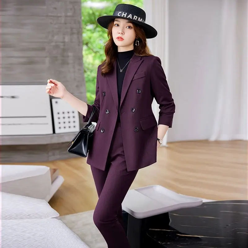 

Insozkdg Autumn Winter Khaki Women Pant Suit Ladies Female Formal Business Jacket Blazer and Trouser Work Wear 2 Piece Set Women