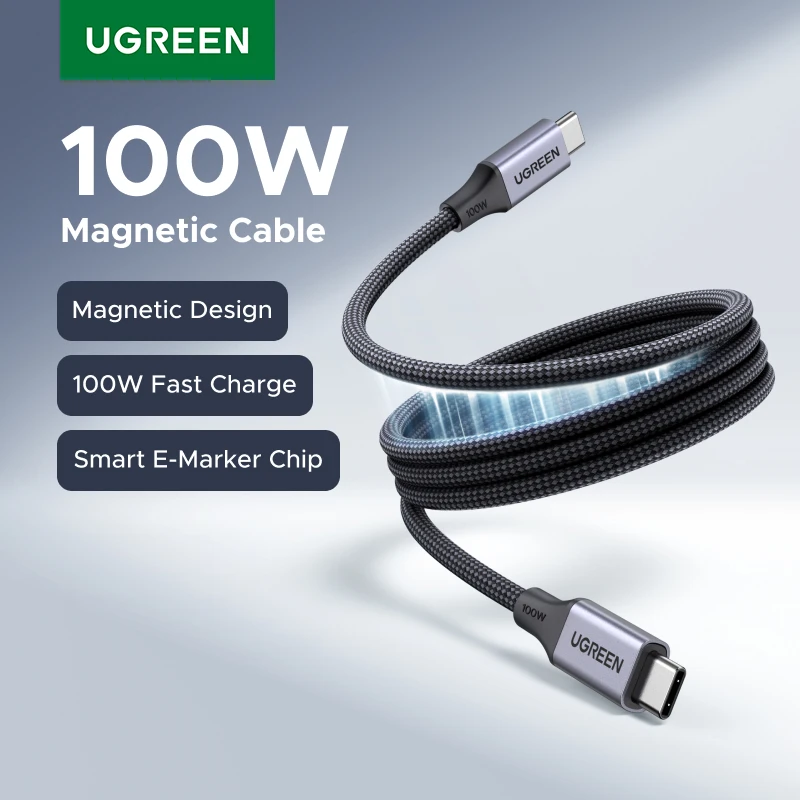 

Кабель UGREEN магнитный USB-C на USB-C, 100 Вт, быстрая зарядка PD для Apple iPhone 17, iPad, MacBook, Android, плетеный, для передачи данных