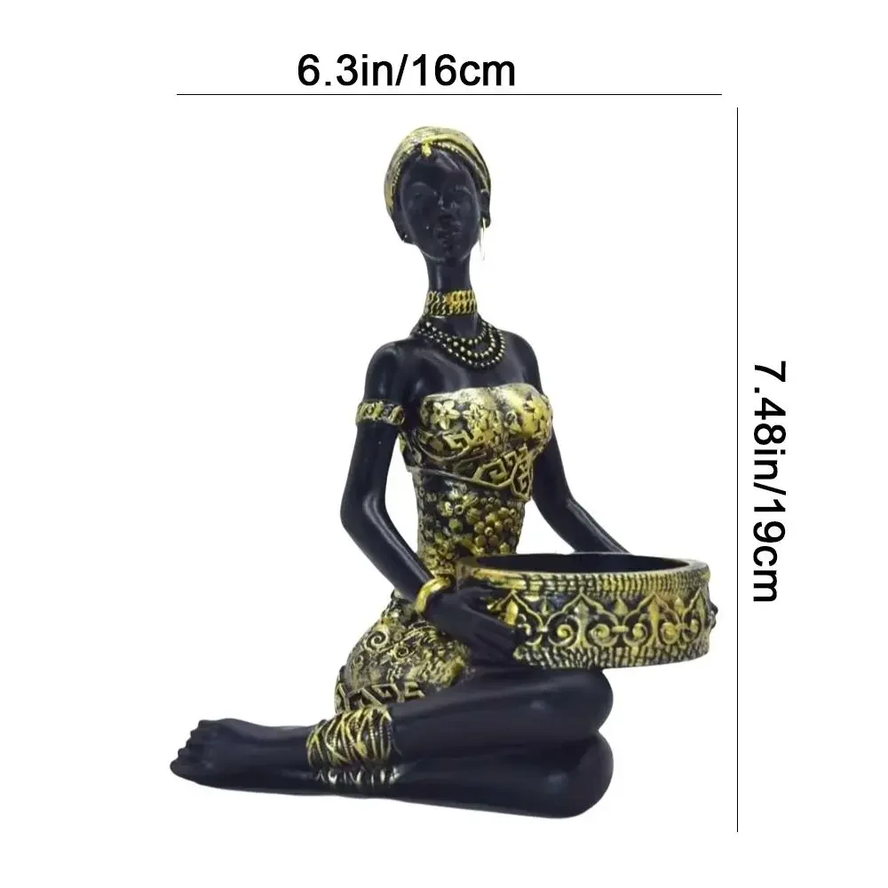 Resin African Women Storage Tray European Style Decorative Jewelry Display Rack Tribal Design African Sculpture Entrance