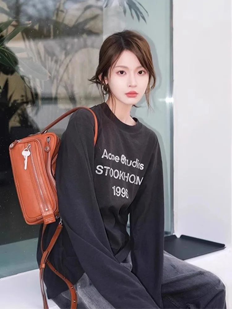 Coréen Sle Chic Bla lettre impression Protection solaire couvrir haut femmes été sangle longue Sve T-irt mince vêtements d'extérieur